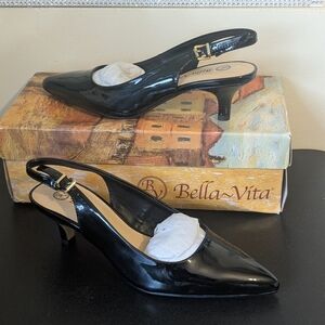 Bella Vita Black Patent Scarlett II Sling Back Kitten Heels NWB
